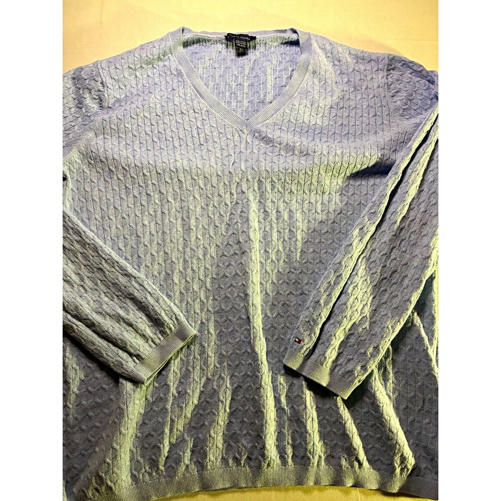 Tommy Hilfiger Women's Blue Cable-Knit V-Neck Knit Long Sleeve Pullover 2XL